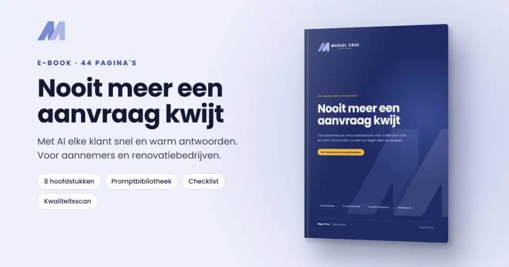 E-book Nooit meer een aanvraag kwijt van Miguel Cruz, voor aannemers en renovatiebedrijven